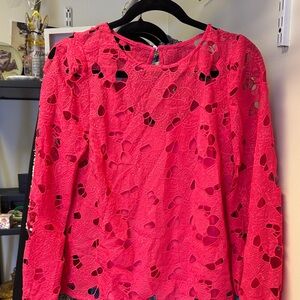 Women's Hot Pink Lace Cutout Long-Sleeve Top